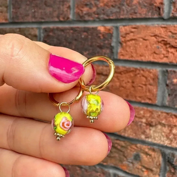 Portofino Rose Glass Gold Hoop Earrings - Picture 5 of 5